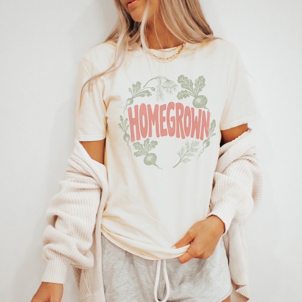 Homegrown Linocut Root Vegetable Garden Tee